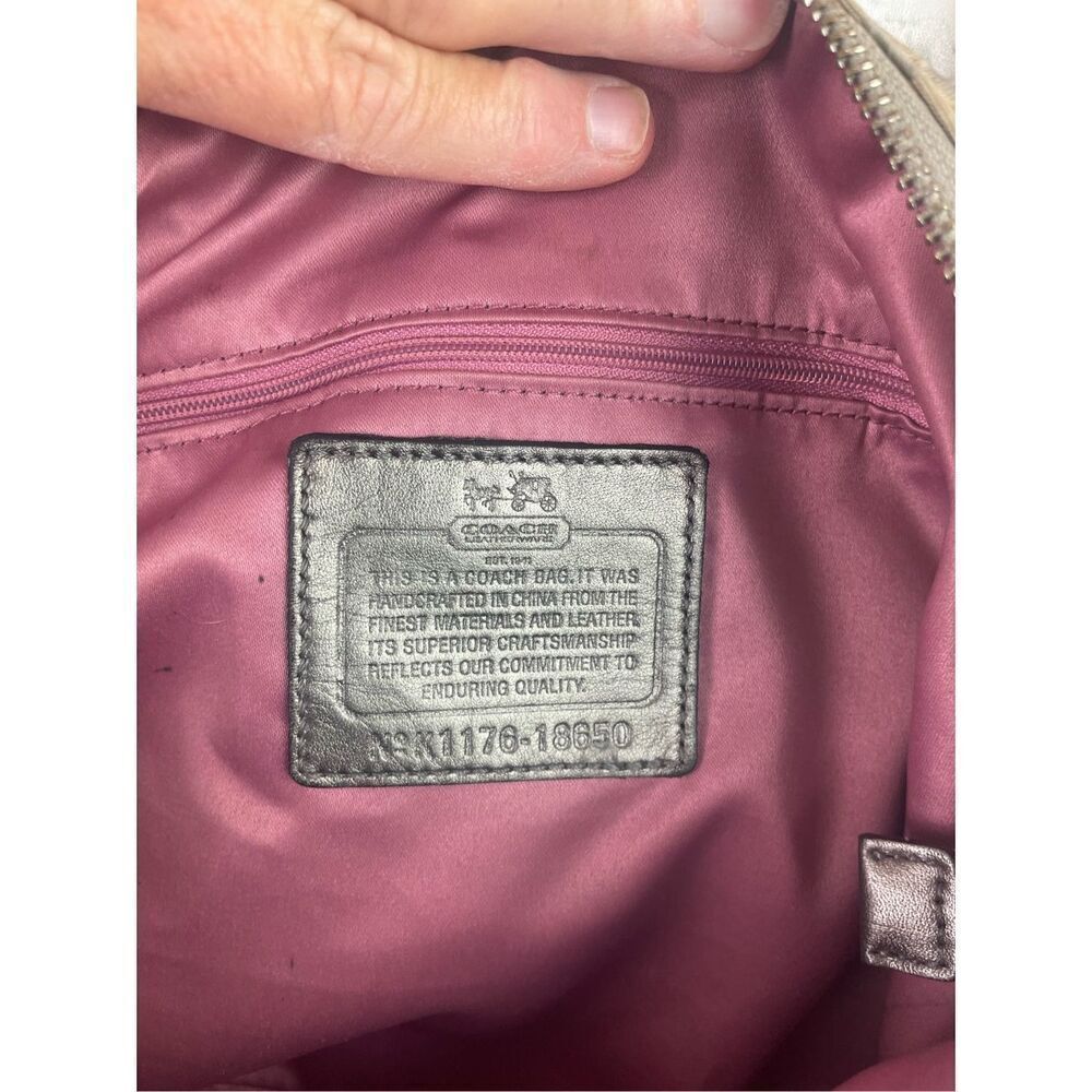 Coach Ashley Signature Satchel Khaki & Black Trim Plum Interior - Picture 5 of 12